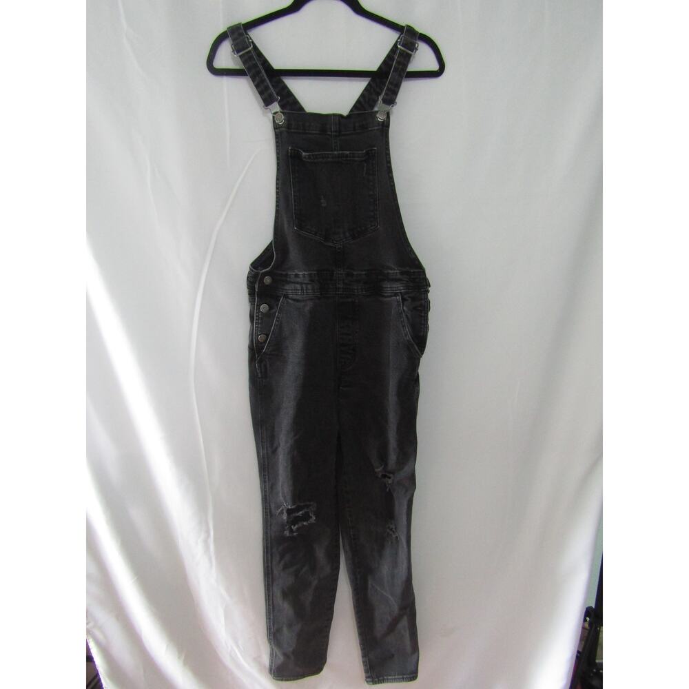 Women's 10 TALL Black Distressed Denim Overalls